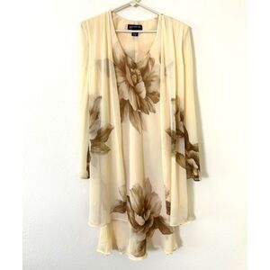 Vintage Jones New York 100% Silk Dress Womens 10 brown floral fairy retro spring